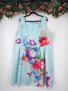 Luxe by Carmen Marc Valvo Light Blue Floral Printed Plus Size Dress Size 22W